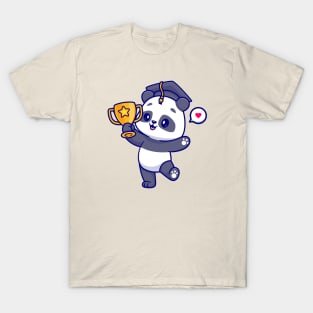 Cute Panda Holding Gold Throphy Cartoon T-Shirt